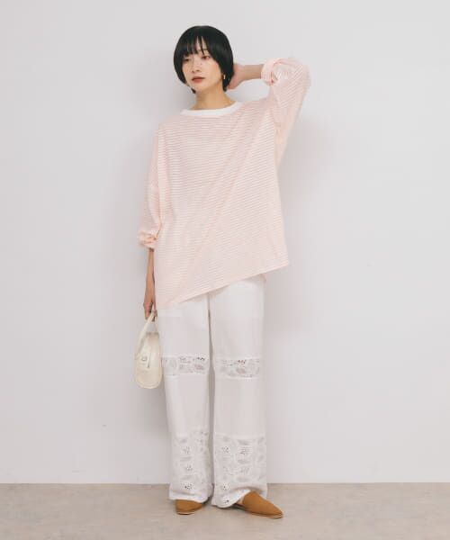 ＊＊KBF / ケービーエフ Tシャツ | シアーボーダールーズカットソー（SALMONPINK）