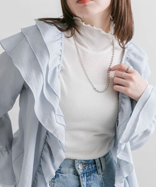 ＊＊KBF / ケービーエフ Tシャツ | シアーリブハイネックロンTEE（IVORY）