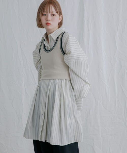 ＊＊KBF / ケービーエフ ワンピース | ストライプウエストタックミニワンピース（L.BEIGE）