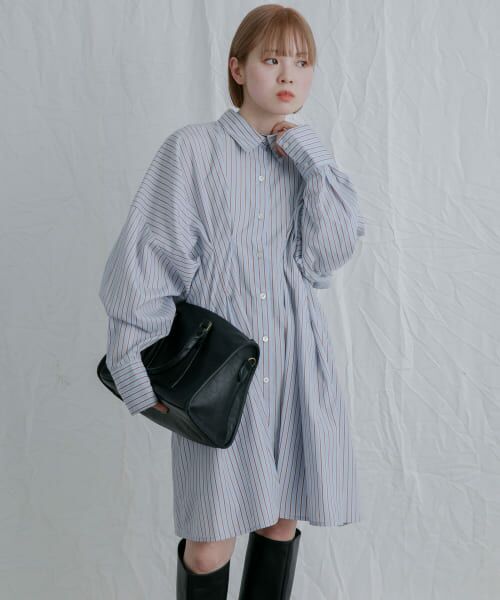 Elamini グレー ストライプ ブレザー ミニワンピース Elamini グレー ストライプ ブレザー ミニワンピース ミニワンピースの