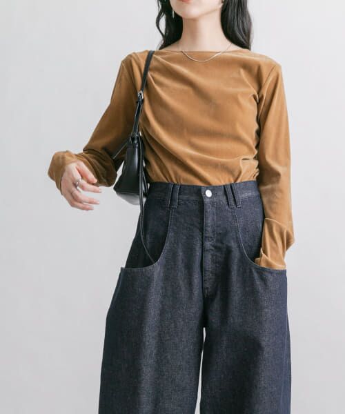 ＊＊KBF / ケービーエフ Tシャツ | シアーベロアドレープトップス（CHAI）