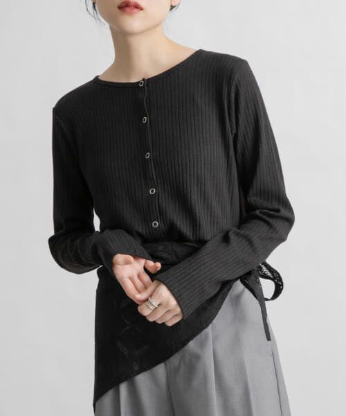 ＊＊KBF / ケービーエフ ニット・セーター | サイドカットアウトリブトップス（BLACK）