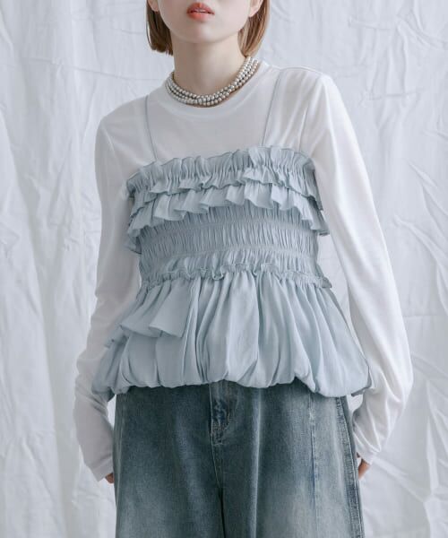＊＊KBF / ケービーエフ Tシャツ | シャーリングビスチェSETトップス（OFF×BLUE）