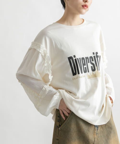 ＊＊KBF / ケービーエフ Tシャツ | フリルスリーブドッキングTEE（IVORY）