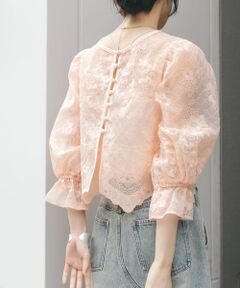 オーガンジー刺繍クロップドブラウス