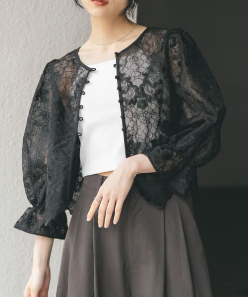 セール】 オーガンジー刺繍クロップドブラウス （シャツ