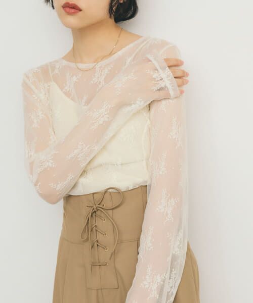 ＊＊KBF / ケービーエフ Tシャツ | シアーレースTEE（IVORY）