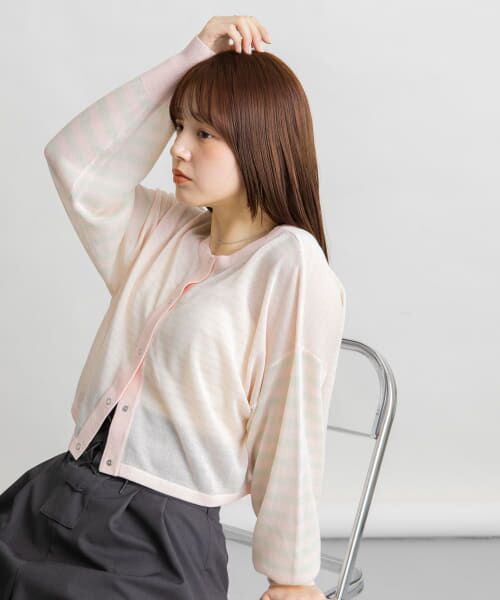 ＊＊KBF / ケービーエフ カーディガン・ボレロ | シアーボーダーカーディガン（PINK）