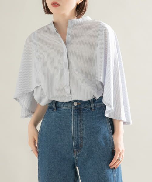 ＊＊KBF / ケービーエフ シャツ・ブラウス | ストライプマントシャツ（BLUE）