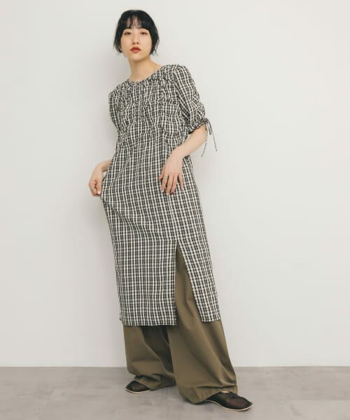 ＊＊KBF / ケービーエフ ワンピース | ランダムシャーリングチェックワンピース（BLACK）