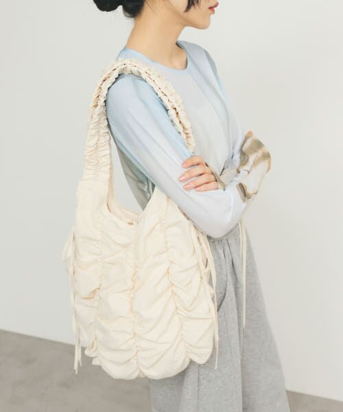 ＊＊KBF / ケービーエフ ショルダーバッグ | チェックリボンギャザーBAG（IVORY）