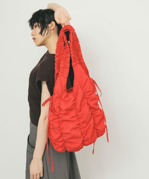 ＊＊KBF / ケービーエフ ショルダーバッグ | チェックリボンギャザーBAG（RED）