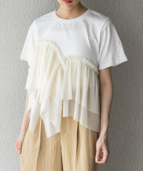 ＊＊KBF / ケービーエフ Tシャツ | アシメフリルドッキングTEE（OFF×IVORY）