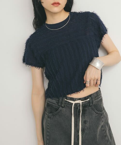 ＊＊KBF / ケービーエフ ニット・セーター | ミニフリンジニットTEE（NAVY）