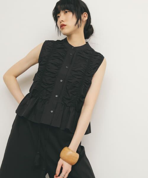 ＊＊KBF / ケービーエフ シャツ・ブラウス | スリーブレスシャーリングブラウス（BLACK）