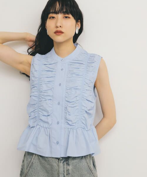 ＊＊KBF / ケービーエフ シャツ・ブラウス | スリーブレスシャーリングブラウス（L.BLUE）