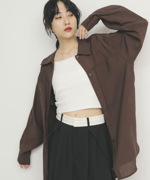 ＊＊KBF / ケービーエフ シャツ・ブラウス | シアーロングシャツ（BROWN）