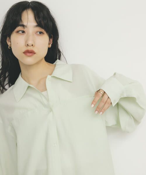 ＊＊KBF / ケービーエフ シャツ・ブラウス | シアーロングシャツ（L.GREEN）
