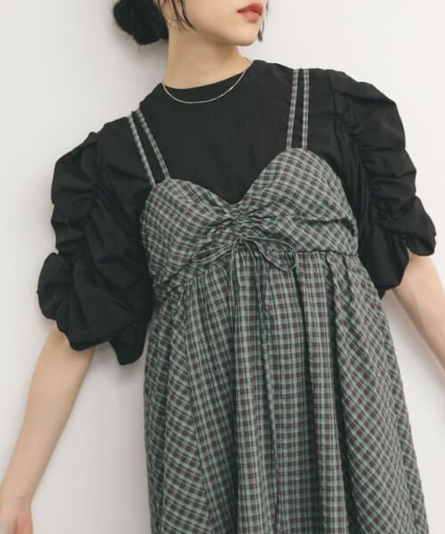 ＊＊KBF / ケービーエフ シャツ・ブラウス | シャーリングスリーブブラウス（BLACK）