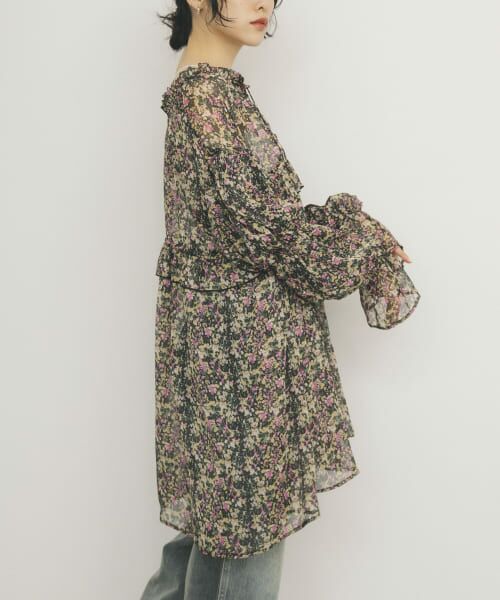 【EFOLE】フラワージャガード ボリュームスリーブ ミニ ワンピース EFOLE】フラワージャガード ボリュームスリーブ ミニ ワンピース