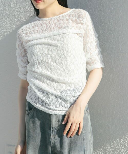 ＊＊KBF / ケービーエフ Tシャツ | ハーフスリーブドレープレースTEE（OFF）