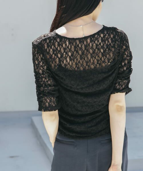 ＊＊KBF / ケービーエフ Tシャツ | ハーフスリーブドレープレースTEE（BLACK）