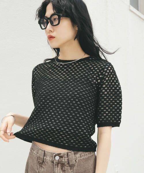 ＊＊KBF / ケービーエフ ニット・セーター | ループヤーンメッシュプルオーバー（BLACK）