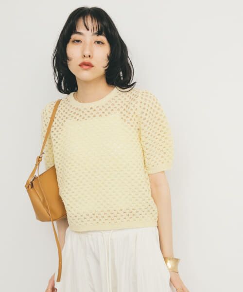 ＊＊KBF / ケービーエフ ニット・セーター | ループヤーンメッシュプルオーバー（YELLOW）