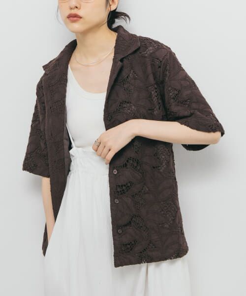 ＊＊KBF / ケービーエフ シャツ・ブラウス | ケミカルレースBIGシャツ（BROWN）