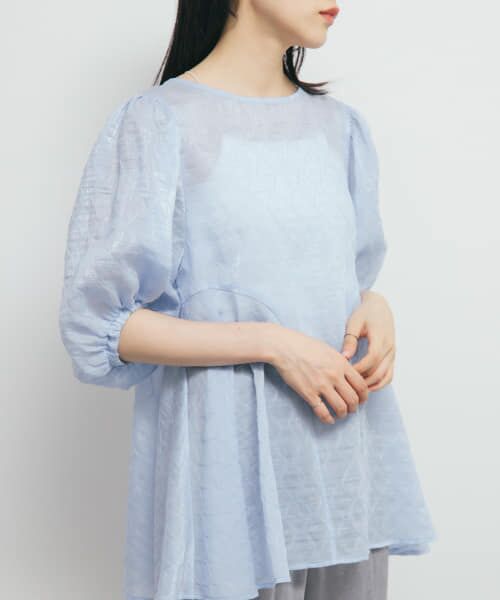 ＊＊KBF / ケービーエフ シャツ・ブラウス | パネルラインシアーブラウス（BLUE）