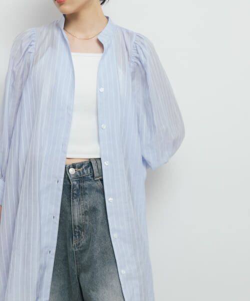 ＊＊KBF / ケービーエフ ワンピース | ボリュームスリーブストライプミニワンピース（L.BLUE）