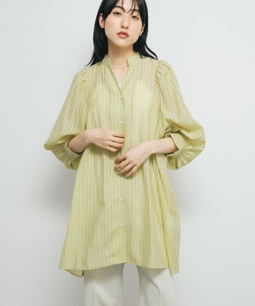 ＊＊KBF / ケービーエフ ワンピース | ボリュームスリーブストライプミニワンピース（YELLOW）