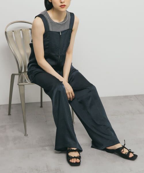 フロントZIPサテンサロペット （サロペット・オールインワン