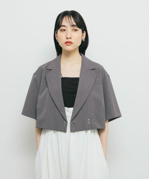 セール】 ストライプショートジャケット （その他アウター