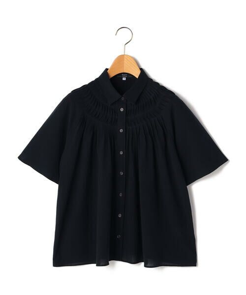 KEITH Lサイズ / キースエルサイズ シャツ・ブラウス | 【Lサイズ】ウェービーローンハーフスリーブブラウス（ネイビー）