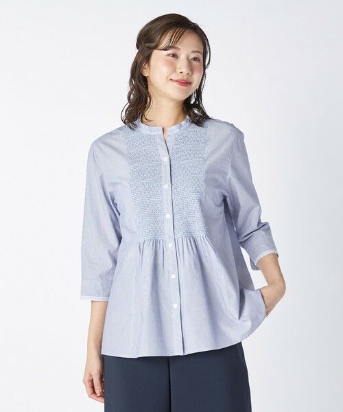 KEITH Lサイズ / キースエルサイズ シャツ・ブラウス | 【Lサイズ】ヘアラインストライプブラウス（ブルー）