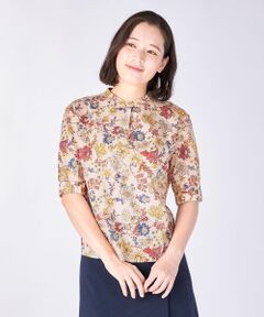ストライプリンクルワッシャー刺繍チュニックブラウス（ブラウス