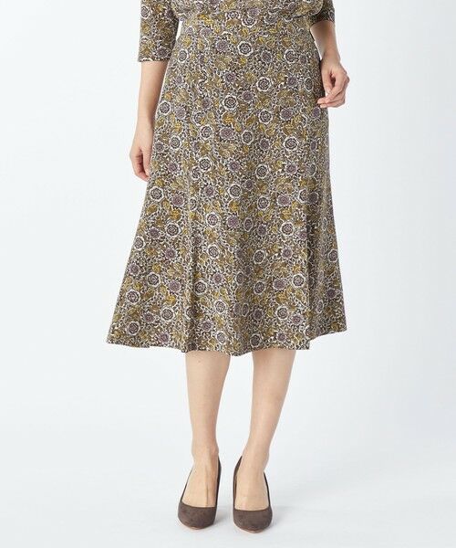 KEITH / キース ミニ・ひざ丈スカート | ウッドカットフラワースカート（モスグリーン）