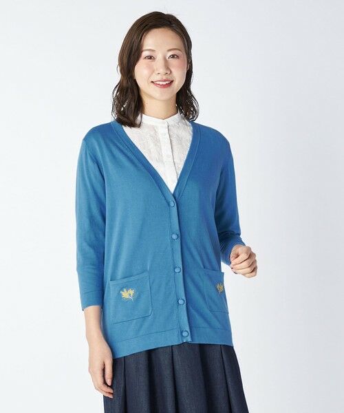 KEITH / キース ニット・セーター | Ｍｉｍｏｓａ　Ｍｏｔｉｆニットカーディガン（ブルー）