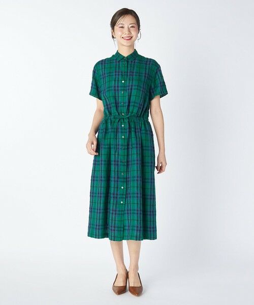 KEITH / キース ドレス | リネンキースチェックワンピース（ライトグリーン）