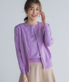 【2点SET】丸首カーディガン+五分袖ニットアンサンブル ≪手洗い可能≫