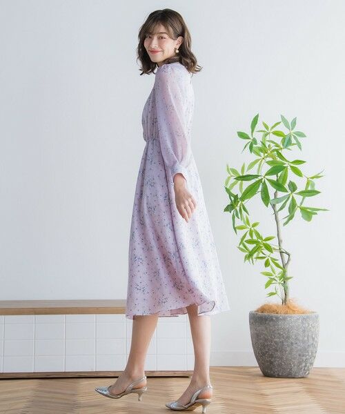 SALE レディース ワンピース ドレス M パフ袖 花柄 シフォン - ひざ丈