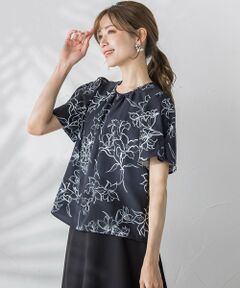 ketty / ケティ シャツ・ブラウス | モノトーンフラワープリントギャザーネックブラウス≪手洗い可能≫