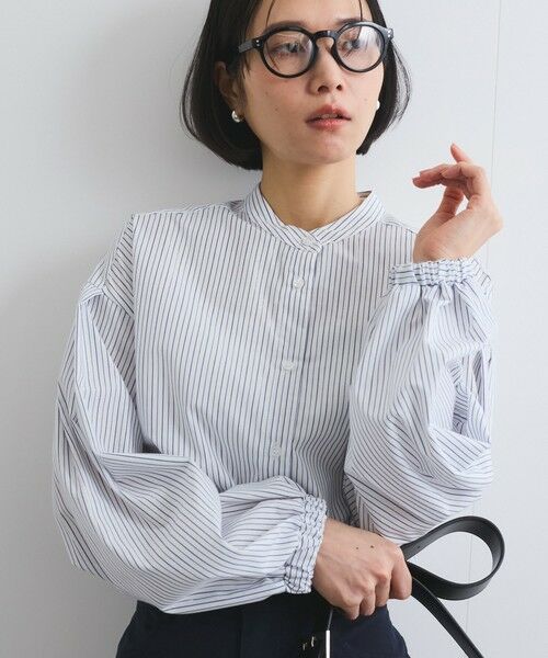 ketty/ケティ バンドカラーラメストライプシャツ≪洗濯機で洗える≫ ホワイト系その他 M ketty/ケティ バンドカラーラメストライプシャツ≪洗濯機で洗える≫ ホワイト系その他 M