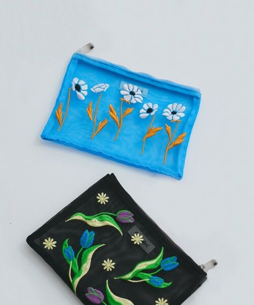 ketty/ケティ 【Casselini】チュール刺繍ポーチ ブルー FREE ketty/ケティ 【Casselini】チュール刺繍ポーチ ブルー FREE
