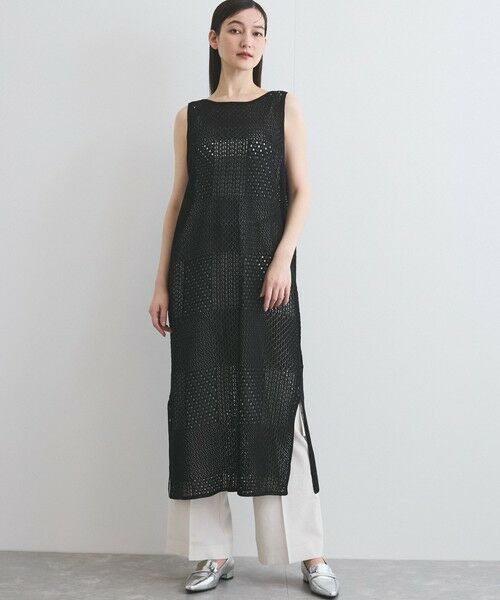 ketty / ケティ ロング・マキシ丈ワンピース | ブロック透かしニットワンピース≪手洗い可能≫ | 詳細5