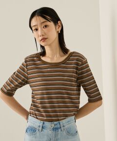 ketty / ケティ カットソー | ランダムリブボーダーハーフスリーブカットソー≪手洗い可能≫