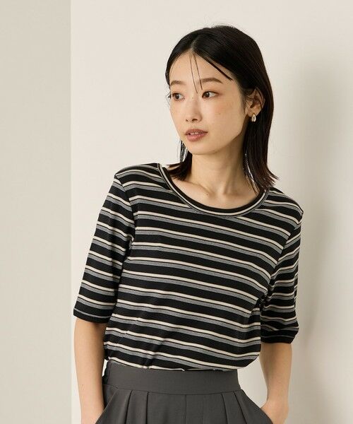 ketty / ケティ カットソー | ランダムリブボーダーハーフスリーブカットソー≪手洗い可能≫ | 詳細1