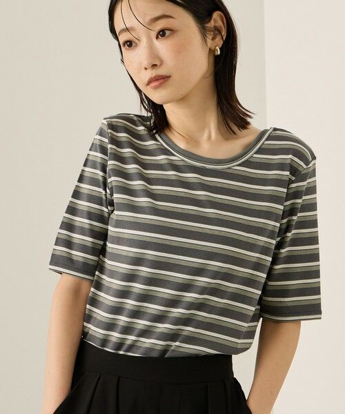 ketty/ケティ ランダムリブボーダーハーフスリーブカットソー≪手洗い可能≫ グレー系その他 M ketty/ケティ ランダムリブボーダーハーフスリーブカットソー≪手洗い可能≫ グレー系その他 M