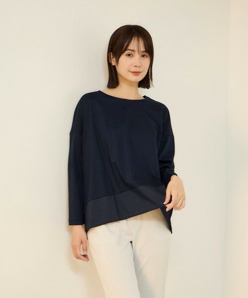 ketty / ケティ カットソー | 《予約販売》【機能するミニマル服】異素材プルオーバー 《接触冷感》（ネイビー）